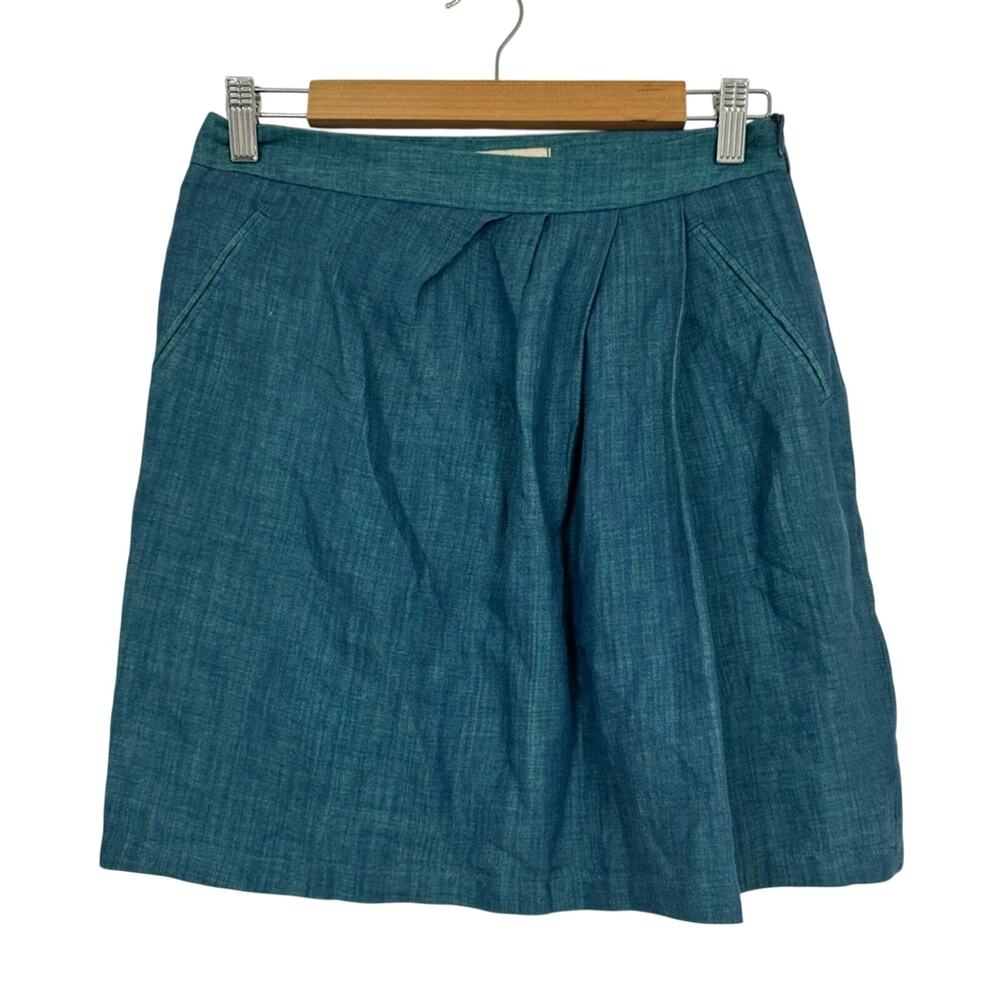 Cotelac Blue Green Mini Skirt Womens 0 Linen Cotton Blend Lightweight Casual